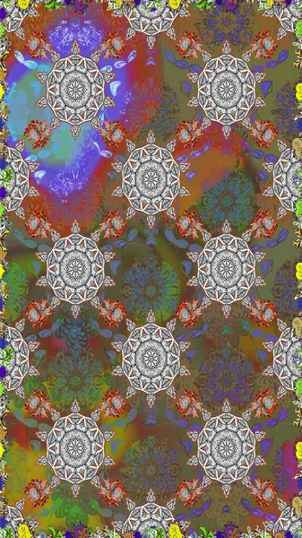 Kahverengi ve gri renklerde. Raster illüstrasyonu. Çiçekli güzel suluboya desen.