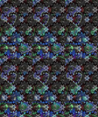 Süslü kumaş deseni. Raster illüstrasyonundaki çiçek desenli çizim. Düz Çiçek Elementleri Tasarımı. Renkli Bahar Teması çizim şablonu.