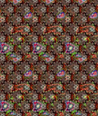 Taslak süsleme izi. Sınır Kızılderili çiçekli paisley patten. Etnik Mandala havlusu. Tebrik kartı geçmişi, boyama kitabı, arkaplan ve tekstil için kullanılabilir. Raster Henna tarzı.