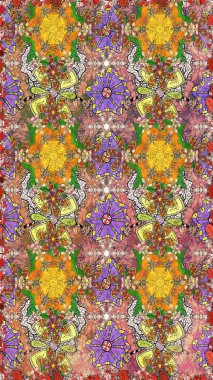 Soyut etnik raster kusursuz desen. Arkaplan dokusu, duvar kağıdı, kahverengi renkli çiçek teması. Kabile sanatı boho baskısı, klasik çiçek arkaplanı.