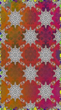 Renkli Bahar Temalı Kusursuz Arkaplan. Raster illüstrasyonunda kusursuz çiçek deseni. Süslü kumaş deseni. Düz Çiçek Elementleri Tasarımı.