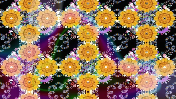 Raster. Güzel suluboya çiçekler, parlak boya çiçek desenli eskiz arka planı.