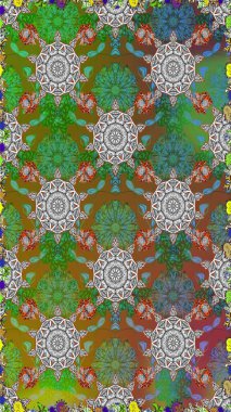 Yeşil ve kahverengi renkli çiçeklerle kusursuz çiçek deseni. Suluboya tarzında yeşil ve kahverengi renkte çiçekler.