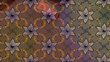 Çiçekli ipek eşarp. Kahverengi üzerine kahverengi. Retro tekstil tasarım koleksiyonu. El çizimi çiçek unsurları olan soyut çizim raster deseni. 1950 'ler-1960' lar motifleri.