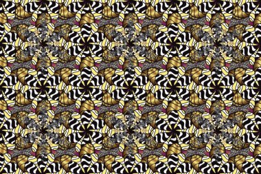 Raster traditional classic golden seamless pattern on gray, black and brown colors. Seamless oriental ornament in the style of baroque.