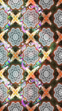 Tarafsız renklerde çok renkli, zarif küçük çiçekler ve komik böcekler, raster deseni, illüstrasyon.