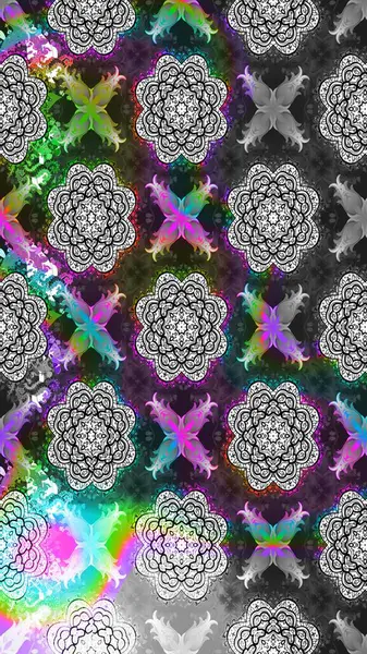 Çiçekler. Soyut etnik raster çizim kalıbı. Vadinin gri renkli çiçekleri.