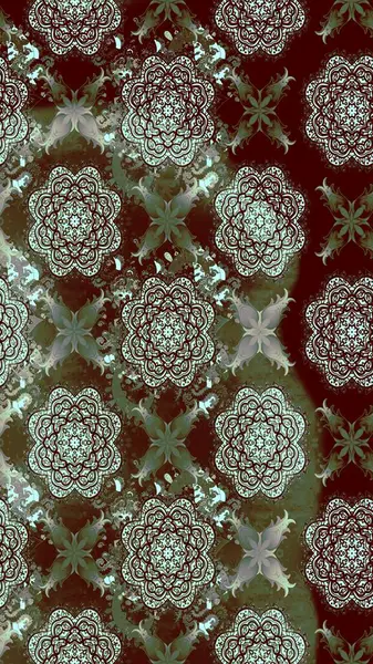 Çiçek duvar kağıdı. Renkli süs kenarı. Hint süsü. Çizim kalıbı. Raster illüstrasyonu. Kahverengi renklerde.