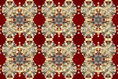 Kusursuz oryantal klasik altın desen. Bej, kahverengi ve kırmızı renkler üzerinde altın tekrarlayan elementler içeren Raster soyut arka planı.