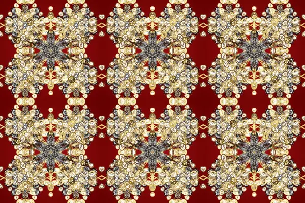 Kusursuz oryantal klasik altın desen. Bej, kahverengi ve kırmızı renkler üzerinde altın tekrarlayan elementler içeren Raster soyut arka planı.