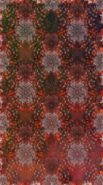 Kusursuz çiçek deseni. Raster illüstrasyonu. Kahverengi ve gri renkli Asyalı tekstil.