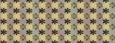 Raster illüstrasyonu. Raster deseni. Patlayan çiçekler soyut olarak yerleştirilmiş. Gri renkte bahar çiçekleri..