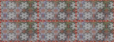 Ağaç dallı bahar çiçekleriyle desen, gri ve kahverengi renkler ve çiçek silueti. Raster deseni.