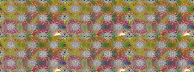 Çok renkli ve kahverengi zarif küçük çiçekler ve gri ve kahverengi renkli komik böcekler, raster deseni, illüstrasyon.