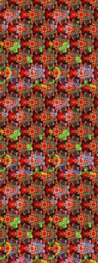 Tekstil tasarımı için kırmızı renkli geleneksel halk çiçekleri buketi. Üzerinde gelincikler ve vadi zambakları olan renkli çiçek desenli nakış..