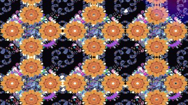 Renkli Bahar Teması eskiz kalıbı. Düz Çiçek Elementleri Tasarımı. Çiçekli çizim şekli. Siyah renkte çiçekler.