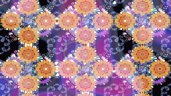 Menekşe rengi çiçekler. Renkli Bahar Teması eskiz kalıbı. Düz Çiçek Elementleri Tasarım Raster illüstrasyonu. Çiçekli çiçek deseni, suluboya..