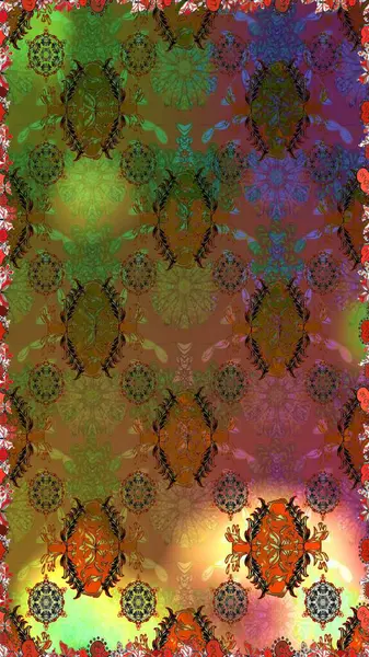 Raster illüstrasyonu. Anti-stres için soyut örnek sayfası. Kahverengi ve yeşil renklerde.