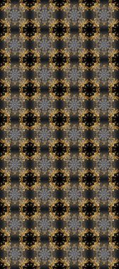 Tekrarlayan elementlerle soyut arkaplan oluşturun. Kusursuz damaske klasik altın desen. Turuncu, kahverengi ve beyaz renklerde altın sarısı desenler. Raster illüstrasyonu.