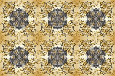 Raster illüstrasyonu. Altın elementlerle bej, nötr ve kahverengi renklerde klasik, pürüzsüz desen.