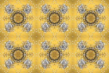 Altın desenli çiçek dekoru. Çizgi sanatı tasarım şablonu için kusursuz sınır. Doğu tarzı element. Sarı, bej ve gri renklerde altın element. Davetiyeler, kartlar, web sayfası için Raster illüstrasyonu.