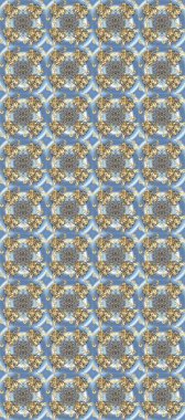 Altın desenli mavi, gri ve bej renklerde altın elementler. Tekrarlayan elementlerle soyut arkaplan oluşturun. Raster illüstrasyonu. Kusursuz, klasik altın desen..