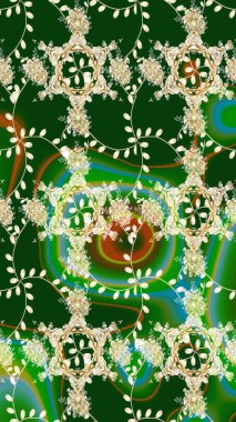 Raster illüstrasyonundaki çiçek desenli çizim. Yeşil renkte çiçekler.