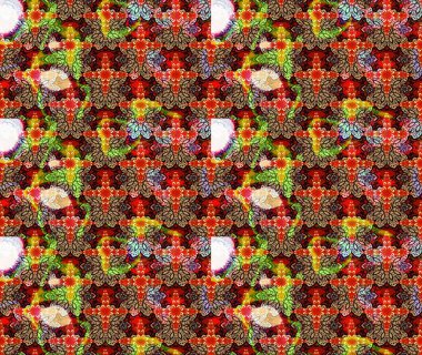 Manzaralı çiçek deseni. Sevgililer günü ve tebrik kartı konsepti için şık bir davetiye. Üst manzara, yumuşak kırmızı renk tarzı. Çiçek kompozisyonu, el boyası, hassas şablon..