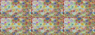 Sevimli çiçek raster deseni. Renkli Bahar Temalı Kusursuz Arkaplan. Düz Çiçek Elementleri Tasarımı. Tarafsız ve yeşil renkte çiçekler.