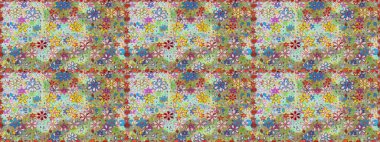 Sevimli çiçek raster deseni. Renkli Bahar Temalı Kusursuz Arkaplan. Düz Çiçek Elementleri Tasarımı. Tarafsız ve yeşil renkte çiçekler.