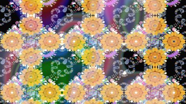 Küçük renkli çiçekler. Bej çiçekli bahar çiçekleri. Küçük çiçekte güzel bir desen. Moda baskıları için zarif bir şablon. Motley illüstrasyonu.