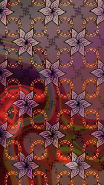 Arkaplan dokusu, duvar kağıdı, kahverengi ve kırmızı renkli çiçek teması. Kabile sanatı boho baskısı, klasik çiçek arkaplanı. Soyut etnik raster pürüzsüz desen.