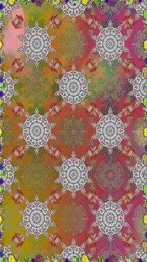 Raster Yumuşak kumaş deseni. Klasik taslak çizimi. Çiçeksel kahverengi ve gri dikişsiz desen. Raster çiçek izi..