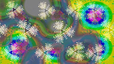 Çiçek desenli çizim. Raster illüstrasyonu. Asya tekstil tarzında. Yeşil renkli çiçekler. Raster illüstrasyonu.