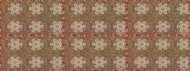 Küçük çiçekli kusursuz yay deseni. Raster illüstrasyonu. Suluboya tarzında kahverengi renkler üzerine.