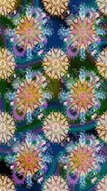 Çiçek desenli çizim. Raster illüstrasyonu. Asya tekstil tarzında. Mavi renkli çiçekler. Renkli Bahar Teması eskiz kalıbı. Düz Çiçek Elementleri Tasarımı.