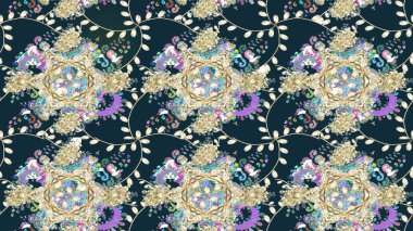 Yapraklı çizim şekli. Tekstil için figür. Poster ya da kapak için arka plan. Şirin, zarif çiçekler Raster illüstrasyonu. Davetiye ve kartpostal tasarımı için dekoratif çiçek unsurları.