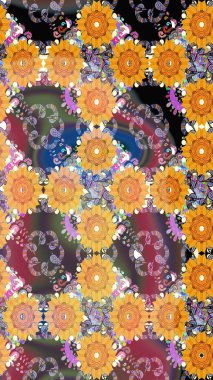 Karalama çiçekleri çizim kalıbı. Sanat, çiçekleri canlandırır ve arka planda bırakır. Sarı el çizimi desen. Raster deseni.