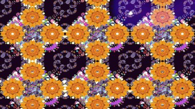 Raster illüstrasyonu. Güzel, parlak, pürüzsüz kumaş, tuval. Kıvırcık, parlak örgü. Çiçek çelengi. Şablon, pürüzsüz, çiçekli kenar. Klasik eski arkaplan.