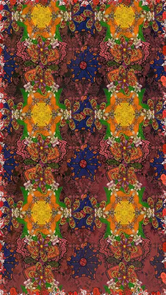 Kahverengi renkli Asya tekstili. Kusursuz çiçek deseni. Raster illüstrasyonu.