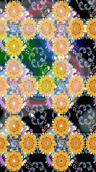 Çiçek desenli raster, sarı çizgi grafik desenli soyut raster arkaplan. Modern stil dokusu.