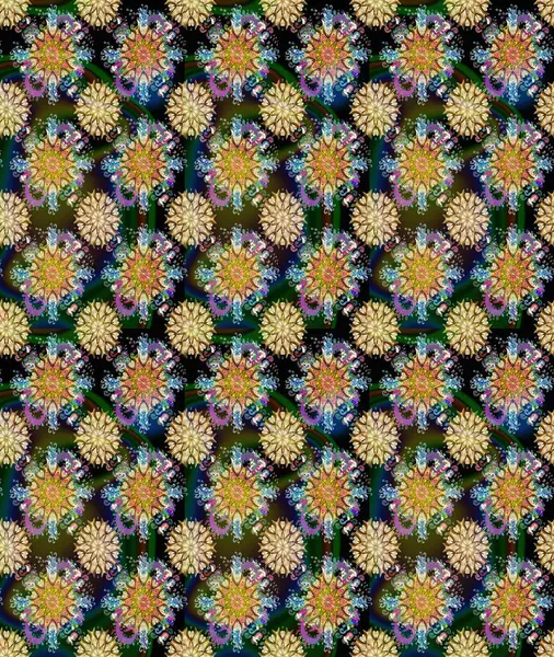 Halk tarzı. Parlak renkli çiçekleri ve kahverengi ve bej renklerinde yaprakları olan şaşırtıcı, pürüzsüz çiçek deseni. Modern çiçek arkaplanı. Moda baskıları için zarif bir şablon.