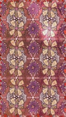 Soyut etnik raster kusursuz desen. Kabile sanatı boho baskısı, klasik çiçek arkaplanı. Arkaplan dokusu, duvar kağıdı, kahverengi ve pembe renkli çiçek teması.