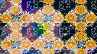 Renkli Yaz Temalı eskiz kalıbı. Düz Çiçek Elementleri Tasarımı. Raster Illustrasyon 'daki Çiçek Deseni' nin son moda çizimi. Sarı renkte çiçekler.