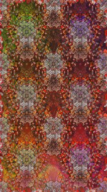 Moda baskıları için zarif bir şablon. Halk tarzı. Modern çiçek arkaplanı. Parlak renkli çiçeklerle ve kahverengi renklerde yapraklarla şaşırtıcı, pürüzsüz çiçek deseni.