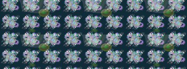 Düz Çiçek Elementleri Tasarımı. Mavi renkli çiçekler. Renkli Yaz Temalı eskiz kalıbı. Raster illüstrasyonunda çiçek deseni çizimi.