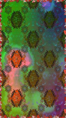 Kusursuz. Raster illüstrasyonu. Şirin çiçek elementleri. Yeşil renkte çiçekler.