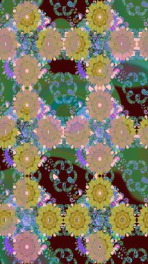 Gömlek baskısı için çiçek boyası. Çiçek desenli eskiz. Yeşil renkte çiçekler.