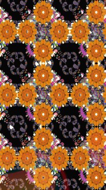 Suluboya çizim kalıbı. Çiçek izi. Çiçekler suluboya tarzında turuncu renkte.