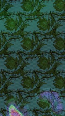 Küçük yeşil ve gri çiçeklerle oldukça eski bir besin torbası deseni. Tekstil, kumaş, kapaklar, duvar kağıtları, baskı, paket, koleksiyon defteri, örgü, dekupaj için çiçek arkaplanı..